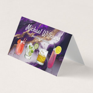 Cocktail Mix Drinks   Purple Gold Marble Business Card