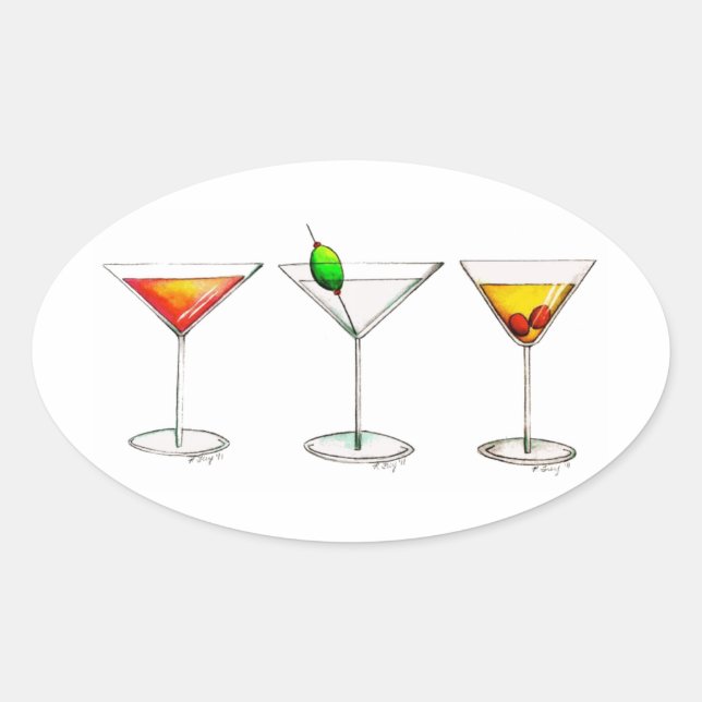 Cocktail Mixed Drinks Martini Cosmopolitan Cosmo Oval Sticker (Front)