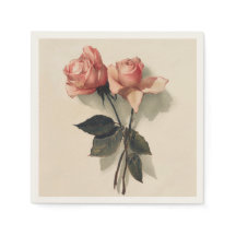 Cocktail Napkin Paper with Vintage Pink Roses