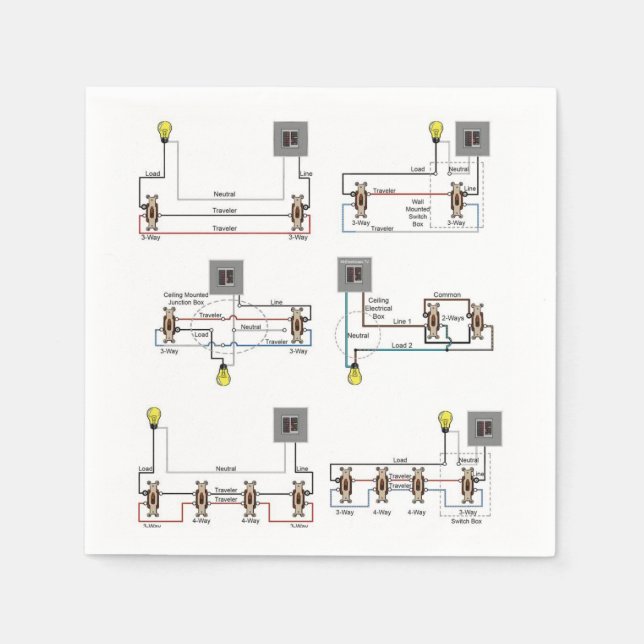 Cocktail Napkin with 3-way Switch Wiring Diagrams (Front)