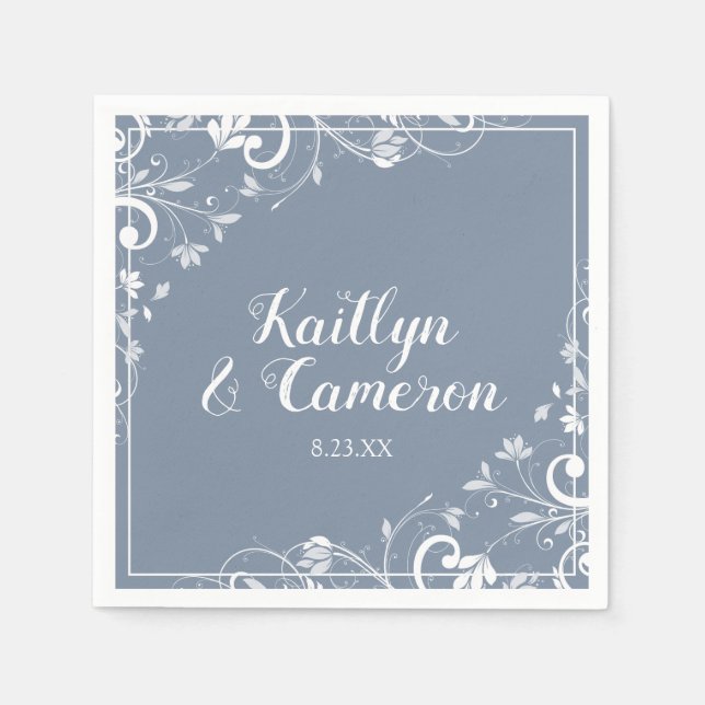 Cocktail Napkins | Chic Bouquet (Dusty Blue) DK (Front)