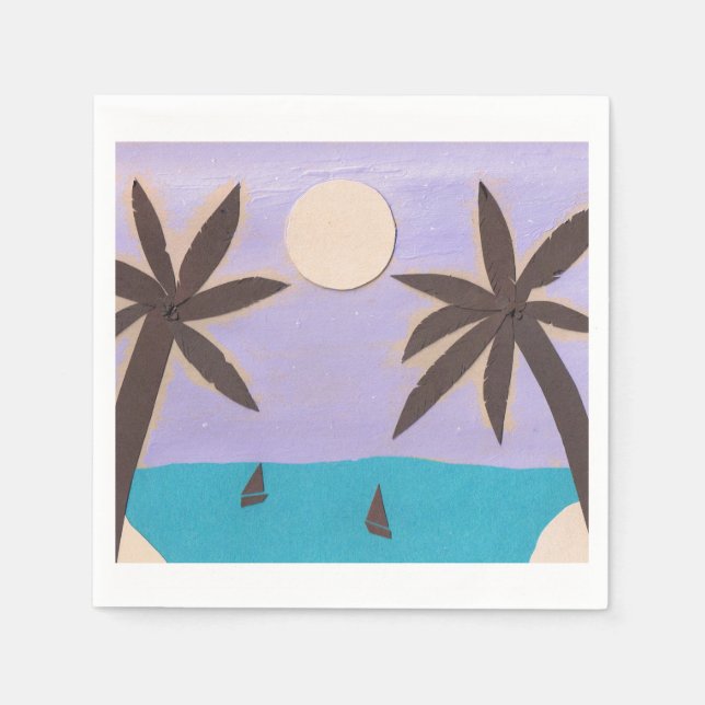 Cocktail Napkins with a Palm Island Scene (Front)