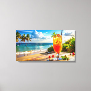 Cocktail on beach canvas print