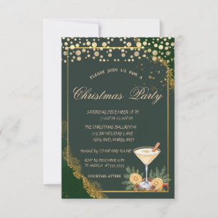 Cocktail Orange Dots Green Company Christmas Party Invitation
