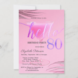 Cocktail Palm Leaves Pink 80th Birthday  Invitation
