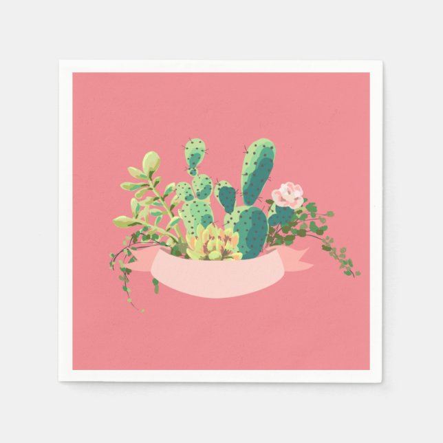 Cocktail Paper Napkin Bohemian Cactus Succulents D (Front)