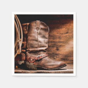 Cocktail Paper Napkin Cowboy Boots Barn Wood Rusti