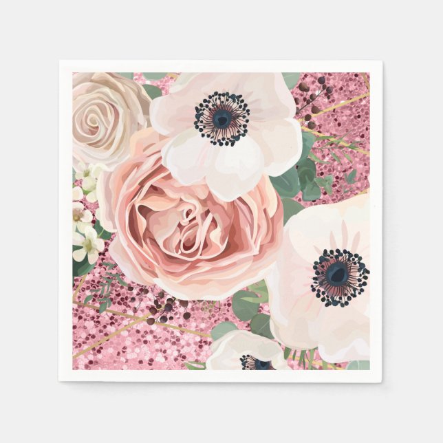 Cocktail Paper Napkin Geometric Garden Rose Glitte (Front)