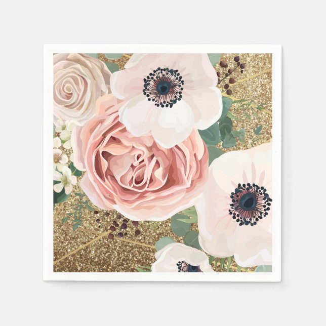 Cocktail Paper Napkin Geometric Garden Rose Gold (Front)