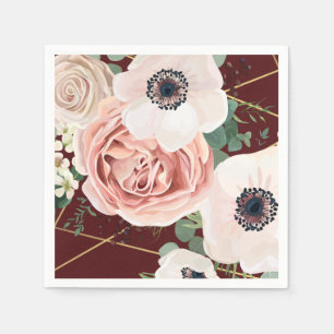 Cocktail Paper Napkin Geometric Garden Rose Wine