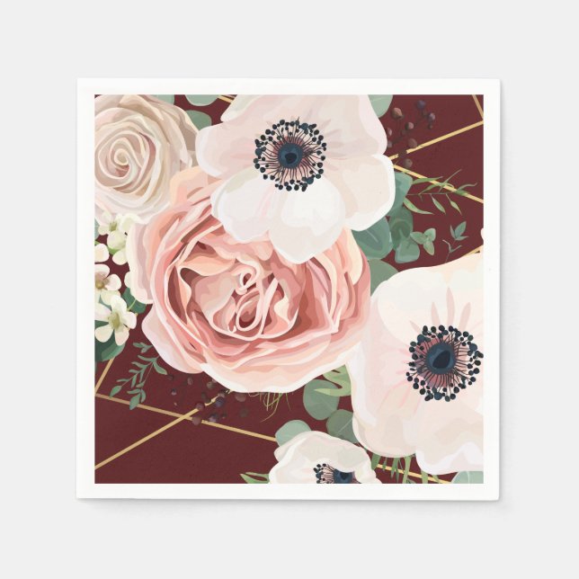 Cocktail Paper Napkin Geometric Garden Rose Wine (Front)