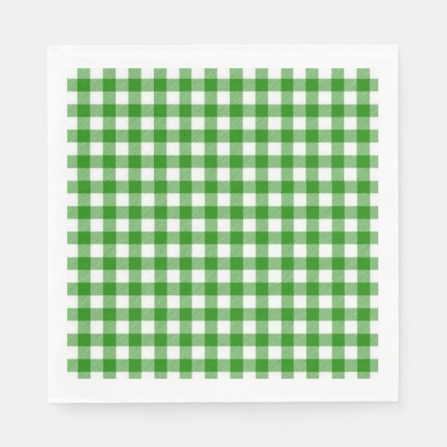 Cocktail Paper Napkins-Green Plaid Napkin (Front)