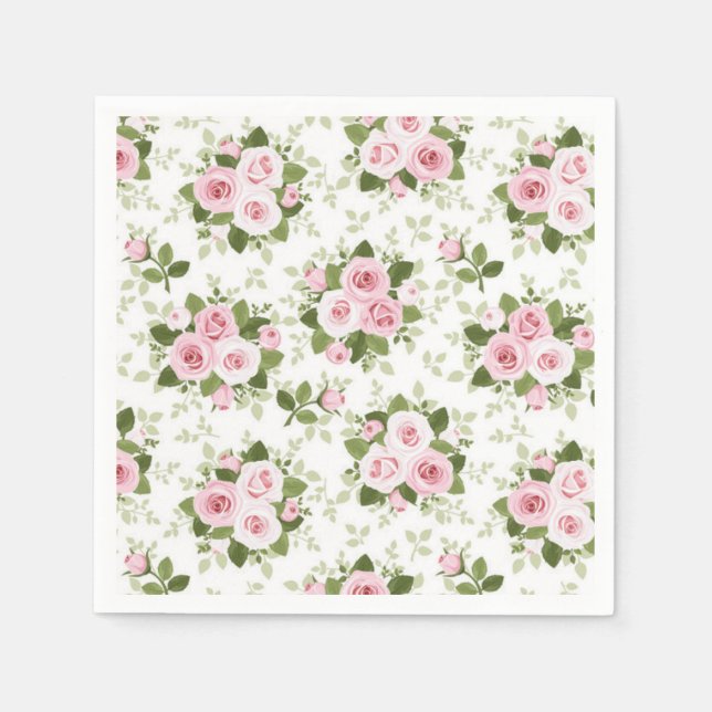 Cocktail Paper Napkins-Pink Roses Napkin (Front)