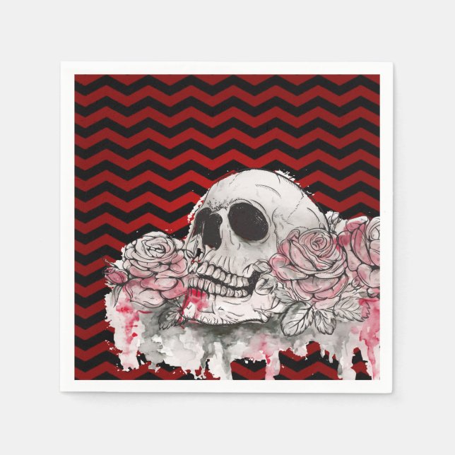 Cocktail Paper Napkinskull Rose goth Chevron black Napkin (Front)