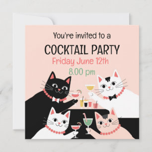 Cocktail party cats retro sophistiacted invitation
