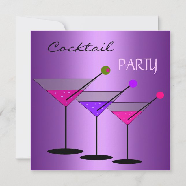 Cocktail Party Cocktails Drinks Martini Purple Invitation (Front)