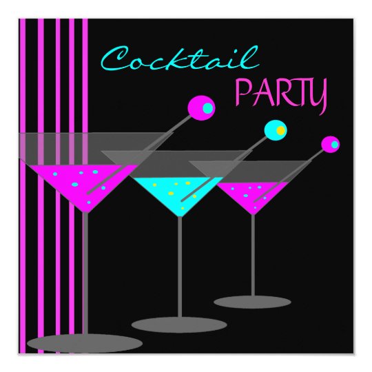 Cocktail Party Cocktails Drinks Martini Teal Pink Card