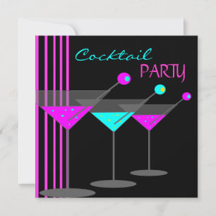Cocktail Party Cocktails Drinks Martini Teal Pink Invitation