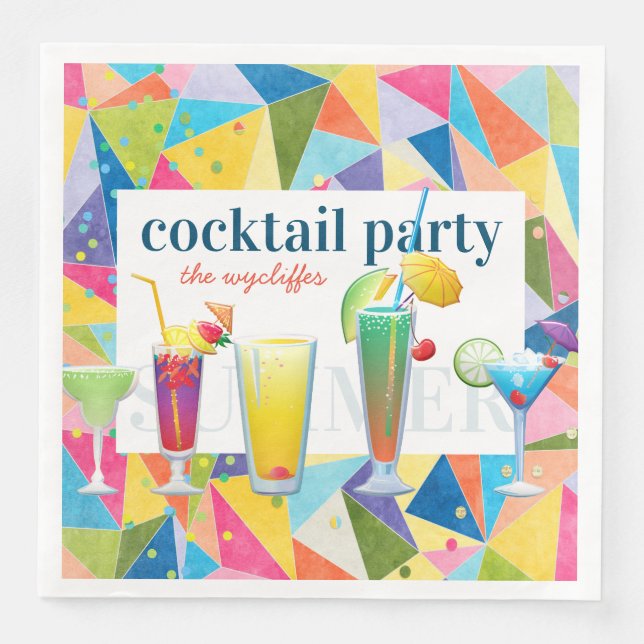 Cocktail Party Colourful Rainbow Summer Drinks Fun Napkin (Front)