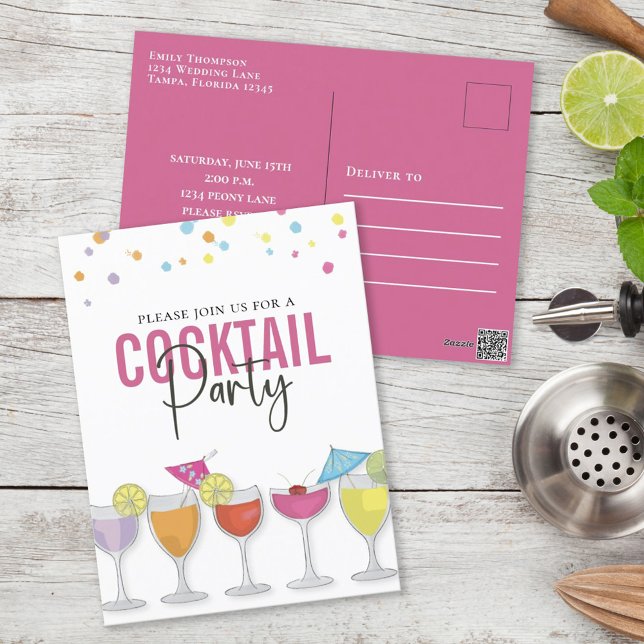 Cocktail Party Cute Custom Invitation Postcard (Creator Uploaded)