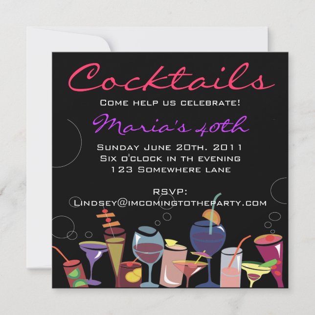 Cocktail Party Happy Birthday Invitation Drink (Front)
