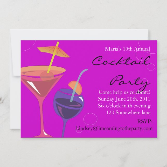 Cocktail Party Happy Birthday Invitation Drinks (Front)