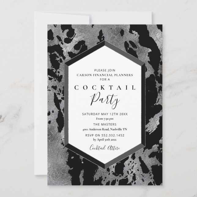 Cocktail Party Invitation Black Silver (Front)