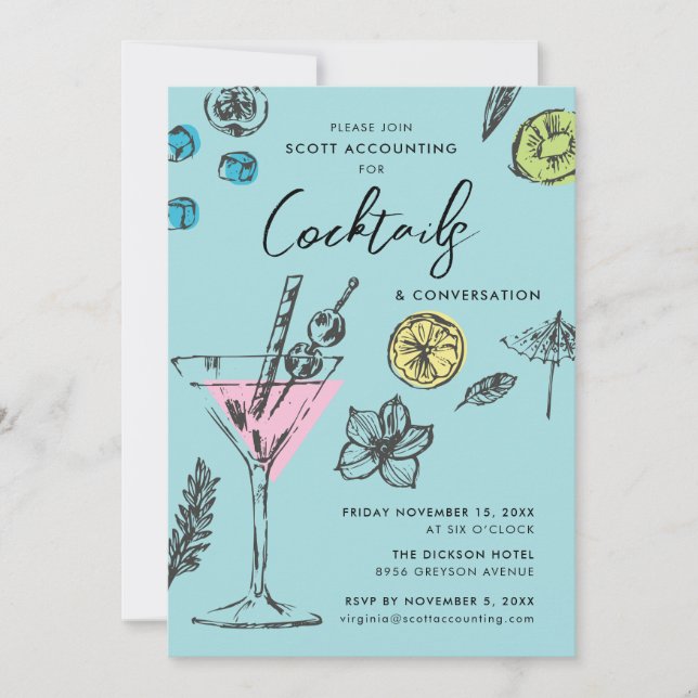 Cocktail Party Invitation Modern Illustrated (Front)