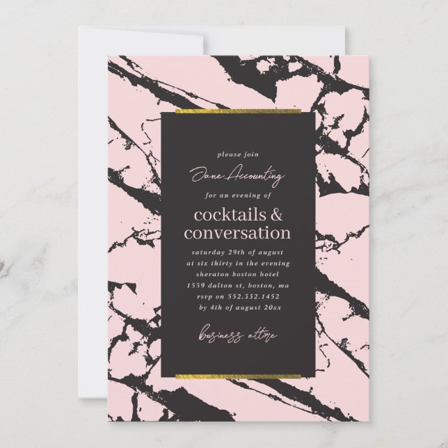 Cocktail Party Invitation Pink Marble (Front)