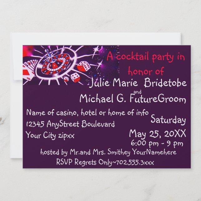 Cocktail Party Invitations Casino Gambling Theme (Front)