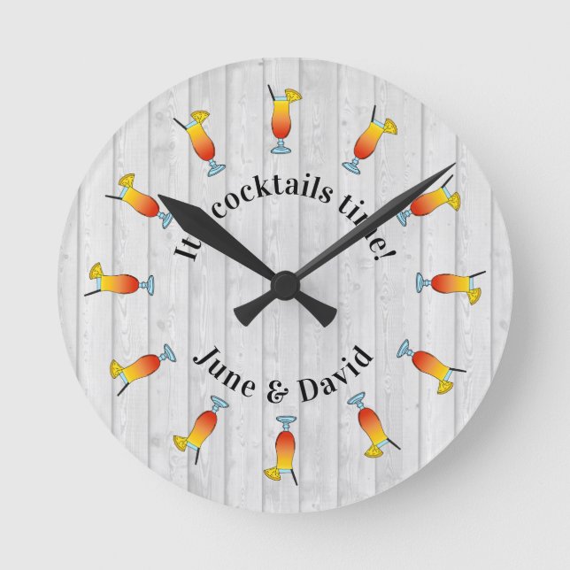 Cocktail Party It's Cocktail Time Quote Round Clock (Front)