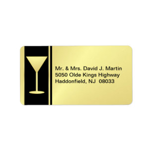 Cocktail Party Mailing Labels - Gold & Black