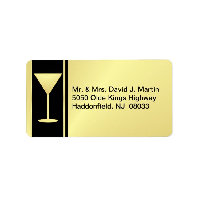 Cocktail Party Mailing Labels - Gold & Black (Front)