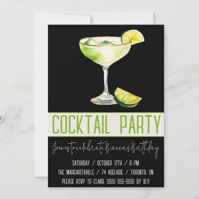 Cocktail Party, Margarita, Drink, Birthday Party Invitation (Front)