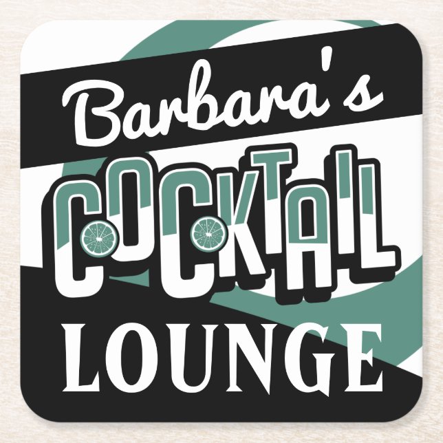 COCKTAIL PARTY Mid Century Modern Bar Square Paper Square Paper Coaster (Front)