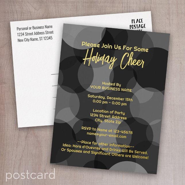 Cocktail Party modern bokeh Business Happy Holiday Foil Invitation Postcard (Foil Invitation for a holiday cocktail party)