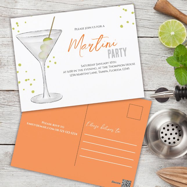 Cocktail Party Retro Typography Martini  Postcard (Creator Uploaded)