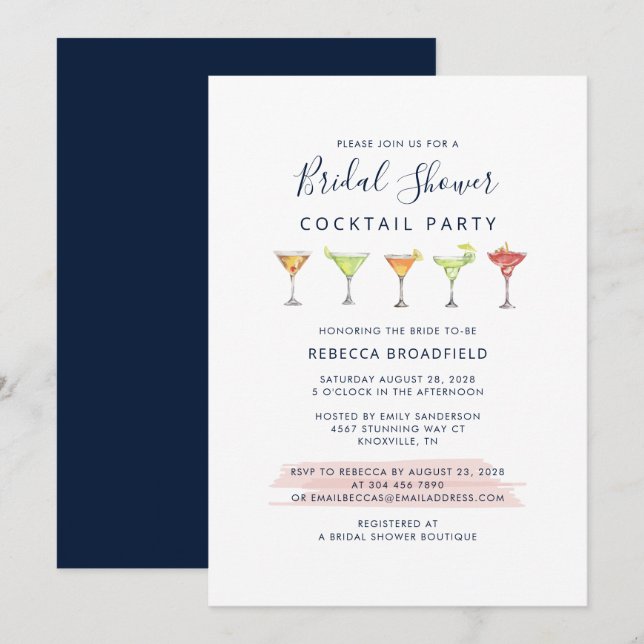 Cocktail Party Script Bridal Shower Invitation (Front/Back)