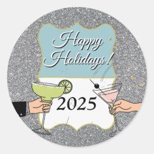 Cocktail party, sophisticated conversations, drink classic round sticker