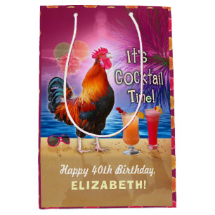 Cocktail Party Tropical Rooster Funny Birthday Medium Gift Bag