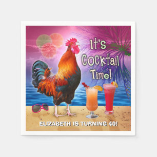 Cocktail Party Tropical Rooster Funny Birthday Napkin