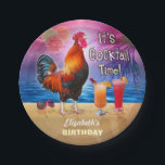 Cocktail Party Tropical Rooster Funny Birthday Paper Plate<br><div class="desc">Celebrate your summer birthday, bachelorette party, or other occasion with this unique, humourous cocktail party design. This funny design is perfect for any tropical adult party, whether it be a day at the pool, the beach - or even the chicken coop. After all, it's COCKtail time! A rooster crows next...</div>
