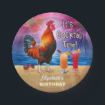 Cocktail Party Tropical Rooster Funny Birthday Paper Plate<br><div class="desc">Celebrate your summer birthday, bachelorette party, or other occasion with this unique, humourous cocktail party design. This funny design is perfect for any tropical adult party, whether it be a day at the pool, the beach - or even the chicken coop. After all, it's COCKtail time! A rooster crows next...</div>