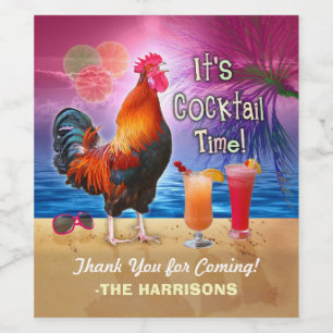 Cocktail Party Tropical Rooster Funny Birthday Wine Label