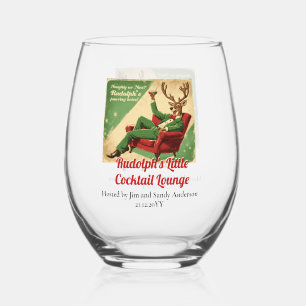 Cocktail Party Vintage Funny Retro Christmas Party Stemless Wine Glass