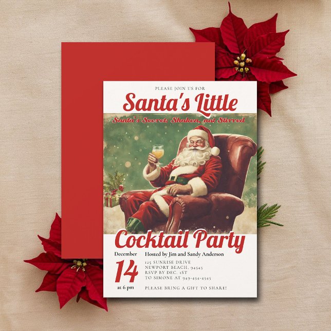 Cocktail Party Vintage Santa Fun Christmas Party Invitation (vintage christmas party cocktails invitation retro funny watercolor santa brunch family office)