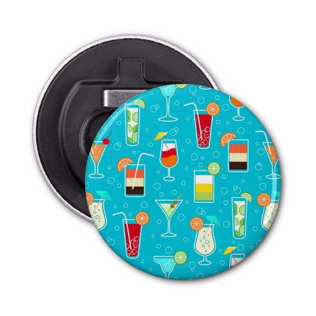 Cocktail Pattern on Teal Background Bottle Opener (Front)
