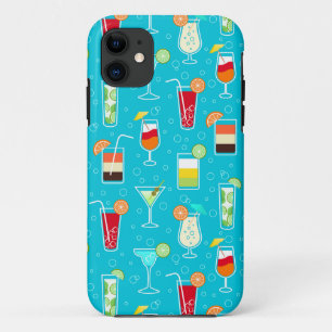 Cocktail Pattern on Teal Background iPhone 11 Case