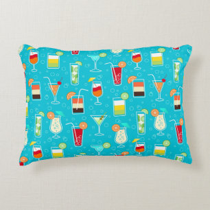 Cocktail Pattern on Teal Background Decorative Cushion