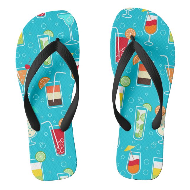 Cocktail Pattern on Teal Background Flip Flops (Footbed)